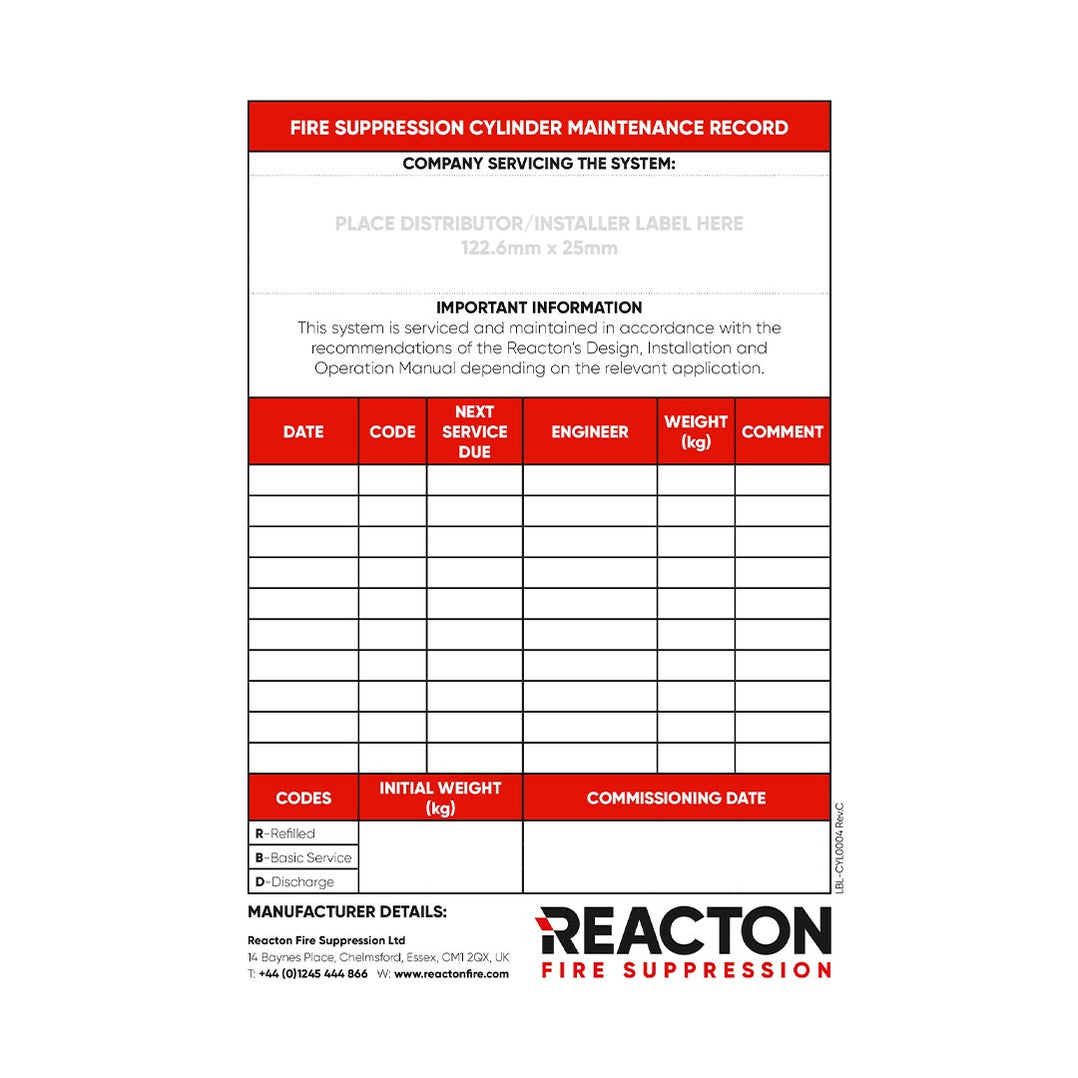 Reacton Adhesive Cylinder Maintenance Label A5 - RE6113 — Reacton Fire ...